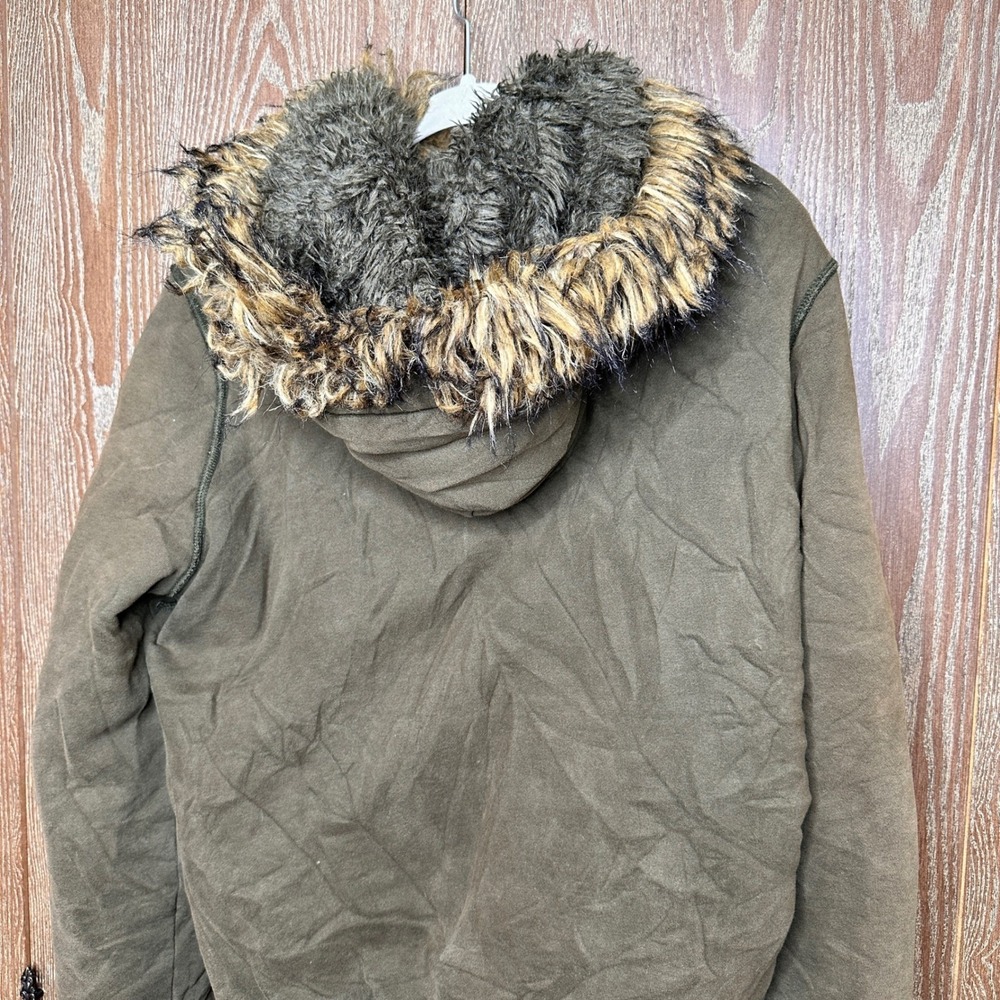 Y2K Hollister California Plaid Lined Jacket Men Med Sage Brown Faux Fur Twilight - Picture 11 of 11